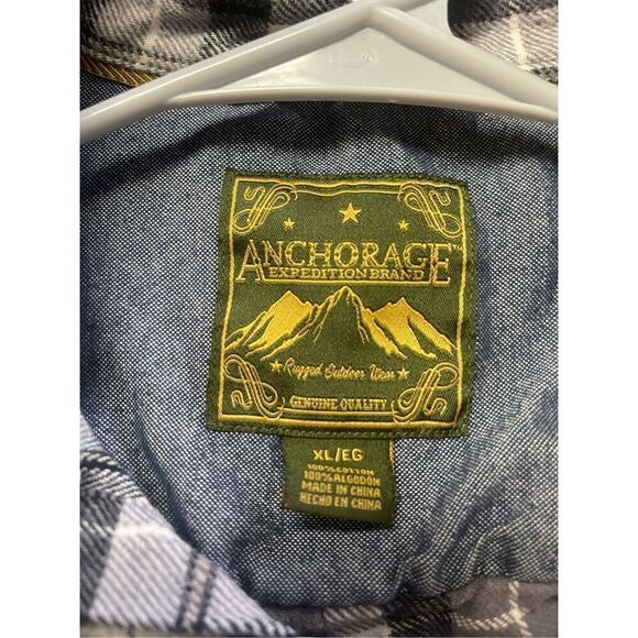 Anchorage Mens Black White Plaid Button Up Long Sleeve Flannel Shirt Top XL - Picture 6 of 12